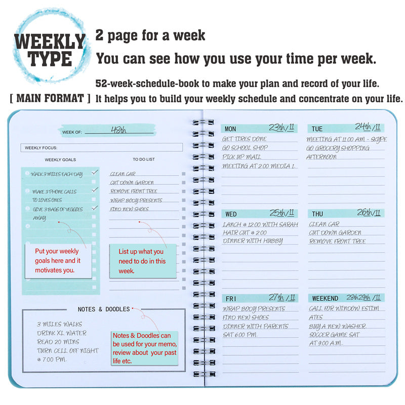 Non Dated Daily Weekly Monthly Planner Agenda Notebook Diary